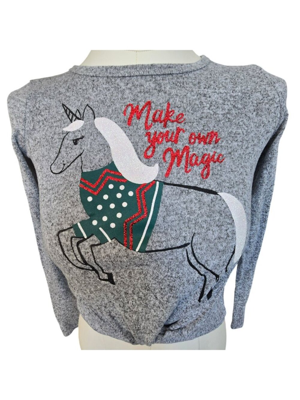 Make Your Own Magic Unicorn Gray Long Sleeve Top With Twist Hem Size L JJ4325